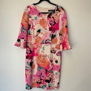Nine West Pink and Orange Floral Long Sleeve Dress 12